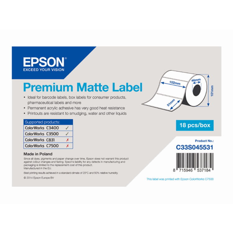 Prem Matte Lbl Die-cut Roll 102mm x 51mm Prem Matte Lbl Die-cut Roll 102mm x 51mm