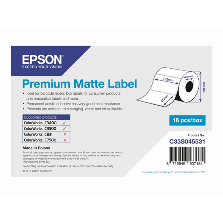 Prem Matte Lbl Die-cut Roll 102mm x 51mm