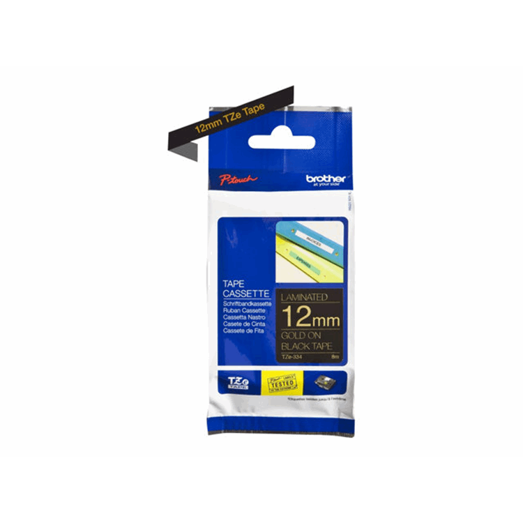 TZe334 12mm x 8m Standard laminated Gold